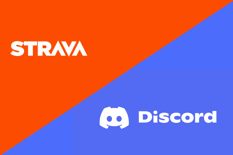 Discord and Strava logos on a split rectangle